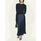 Winter Simple Design Silk Satin Midi Skirt High Waist A-line Straigh