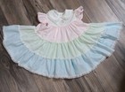  Vintage 2t Bryan Girls Dress Pastel Full Circle Tiered Ruffles Pan Collar Lace