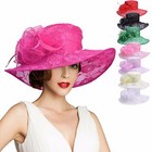 New Womens Church Dress Wedding Hat Kentucky Derby Wide Brim Floral Lace A440