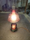 Vintage Antique Optic Swirl Amethyst Glass    Metal Patina Lattice Lamp