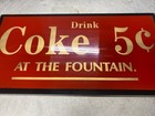 Vintage 1970   s Coca Cola Coke 5   Reverse Painted Glass Advertising Sign