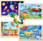 Wooden Educational Jigsaw Puzzles For Preschool Kids Ages 3-5  4-pack With 20 Pi