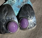 Vintage Navajo Sterling Stamped Lavender Sugilite Clip Earrings Signed T   R S