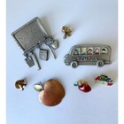 Vintage Teacher Pin Lot  Signed Jj Pewter Chalkboard  School Bus   Apple Set