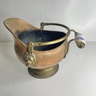 Vintage Copper   Brass Coal Scuttle Delft Handles Fireplace Ash Bucket Lion