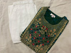 Women s Green Straight Kurta Kurti With Sharara Palazzo Dress Indian Pakistani