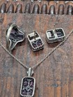 Vtg Art Deco Sterling Silver Amethyst Necklace Earrings Ring Sz 6 5 Set Signed