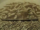Rare Antique 19thc Brown Transferware Steamship Mermaid Seahorse Dolphin Platter