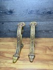 Vintage Pair Cast Metal Curtain Rod Brackets Drapery Tie Backs Antique Brass 11 