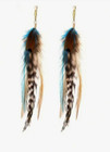 Natural Feather Earrings Bohemian Boho Native Style Blue Brown Southwestern New