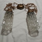 Vtg Mcm Double Brass   Cube Clear Glass Pendant Hollywood Regency Swag Light