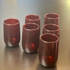 Vtg Ruby Red Glass Genie Bottle Decanter W  6 Glasses Mid Century Glass Bar Set