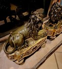 Antique Bouhon Freres Louis Xvi Rococo Bronze Brass Lion Fireplace Chenets