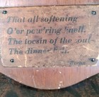 Antique Jamestown Style Oak Wooden Dinner Bell Lord Byron Poem Brass Wall Plaque