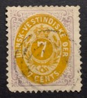 Travelstamps  1874 Danish West Indies Stamps Sc  9 7c Lilac   Orange Used Signed