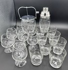 18 Pc Matsuda Glass Etched Bar Set Ice Bucket Cocktail Shaker 2 Sets Of Glasses