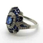 Art Deco Vintage Style Lab-created Sapphire   Diamond Engagement 925 Silver Ring