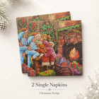 2 Santa Christmas Napkins Fireplace Kids Holiday Decoupage Luncheon 3-ply