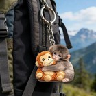 Viral Punch Monkey Wooden Keychain  Cute Baby Monkey With Plush Toy Gift