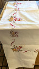 Hand Embroidered Christmas Linen Open Work 100  Tablecloth   12 Napkins Holiday
