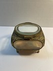 Vtg Gold Tone Beveled Glass Jewelry Box casket  4 Sided
