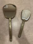 Antique Vintage Victorian Style Vanity Hand Mirror   Brush Embossed Flowers