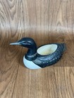 Vintage Black Ceramic 12    Loon With Opening Loon Figurine Hand Painted Signed