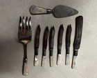 Antique Lot Of Sterling Band Mother Of Pearl Handle Flatware