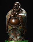 11 4 old Chinese Cloisonne Enamel Bronze Happy Laugh Maitreya Buddha Statue