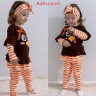 2t - 3t Girls Thanksgiving Clothes Turkey Ruffle Tunic Striped Pants Outfit B   