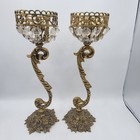 Two Vintage Rococo Baroque Brass And Crystal Candleholders12 5  Made In Spain 