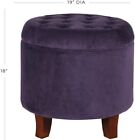 Chic Velvet Tufted Round Storage Ottoman With Lift-off Lid   Purple Glam Style
