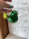Vintage Hand Blown Mercury Glass Bird Christmas Ornament Green Feather Tail Gold