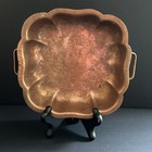 Antique Hand Hammered Copper Bowl 7    Square Scalloped Handles Unmarked