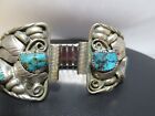 Vintage Silver   Ss Steel Turquoise Watch Band 5 5  Long -stretchable  g131885-1