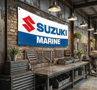 Suzuki Marine Flag Banner 71x24  Outboard Motor Boat Garage Sign Workshop Decor