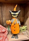 New Primitive Cat Black Cheshire Pumpkin Recycled Metal Halloween Fall 14 t