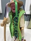 Vintage Mexican Folk Art Wooden Campesino Doll W serape   Walking Stick