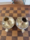 Vintage Set Of 2 Solid Brass Chamberstick Candlestick Candle Holders Handles