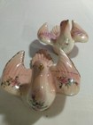Vintage Ceramic Pink Doves With Gold Tone Trim And Floral Design
