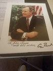 Lot  2  President George H w  Bush Signed 8x10 Photo Jsa   Auto Usa Flag Tie Coa