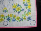 Floral Printed Hankie Flower Print Handkerchief Vintage Blue Yellow Hanky 1019