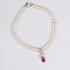 Vintage Pearl Necklace Earrings Set Red Teardrop Crystal Bridal Jewelry