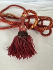 Antique French Chateau Silk Passementerie Tassel Tieback Red Bullion 65in