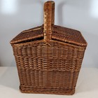 Large Handwoven English Willow Style Picnic Basket Flip Lids European Farmhouse