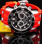 Invicta Men Pro Diver Chronograph Black Dial Silver Red Orange Strap Ss Watch