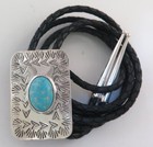 Rectangular Sterling Silver   Turquoise Uniquely Stamped Southwestern Bolo Tie