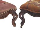 Pair Ottoman  Footstool  Rococo Victorian  Walnut  C1870  Needlepoint  19 w