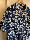Hawaiian Shirt By Ali i Fashions Hawaii  Xl Blue White Floral Aloha Cotton