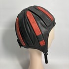 1960s Crash Helmet Frap Cap Red Black Leather Aviation Skydiving Usa Vintage